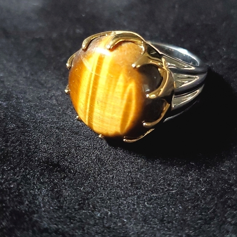African Tigers Solitaire with YG Vermeil & Platinum Over Copper with magnet